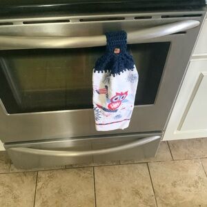 Owl Design Kitchen Towel with Navy Top